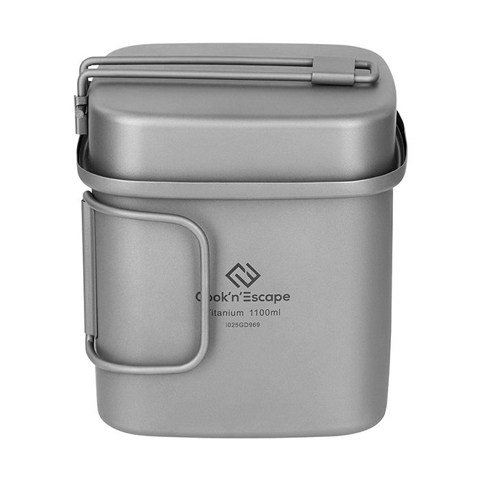 COOK'N'ESCAPE Camping Titanium Cookware Set - Ultralight 2 Piece Pot and Pan  - Outdoor cookset Folding