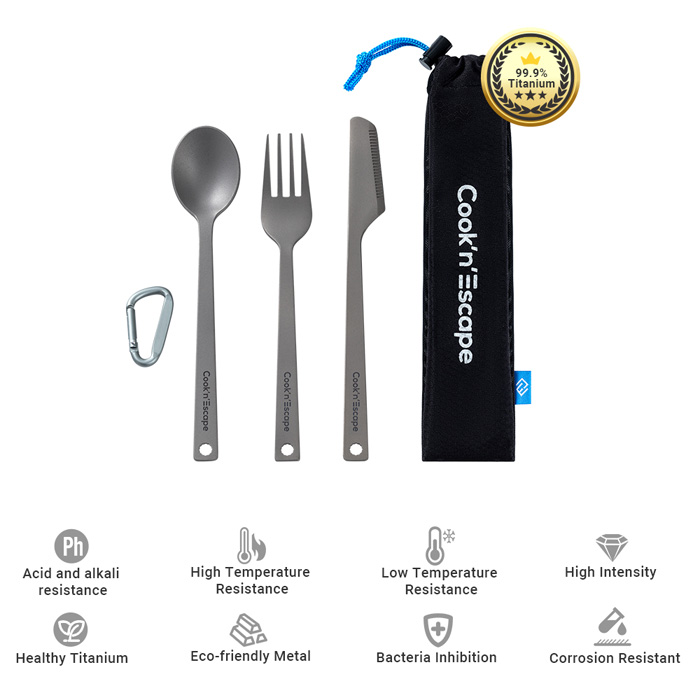 COOK'N'ESCAPE Titanium Utility Cutlery 3 Pcs Set, Super Strong